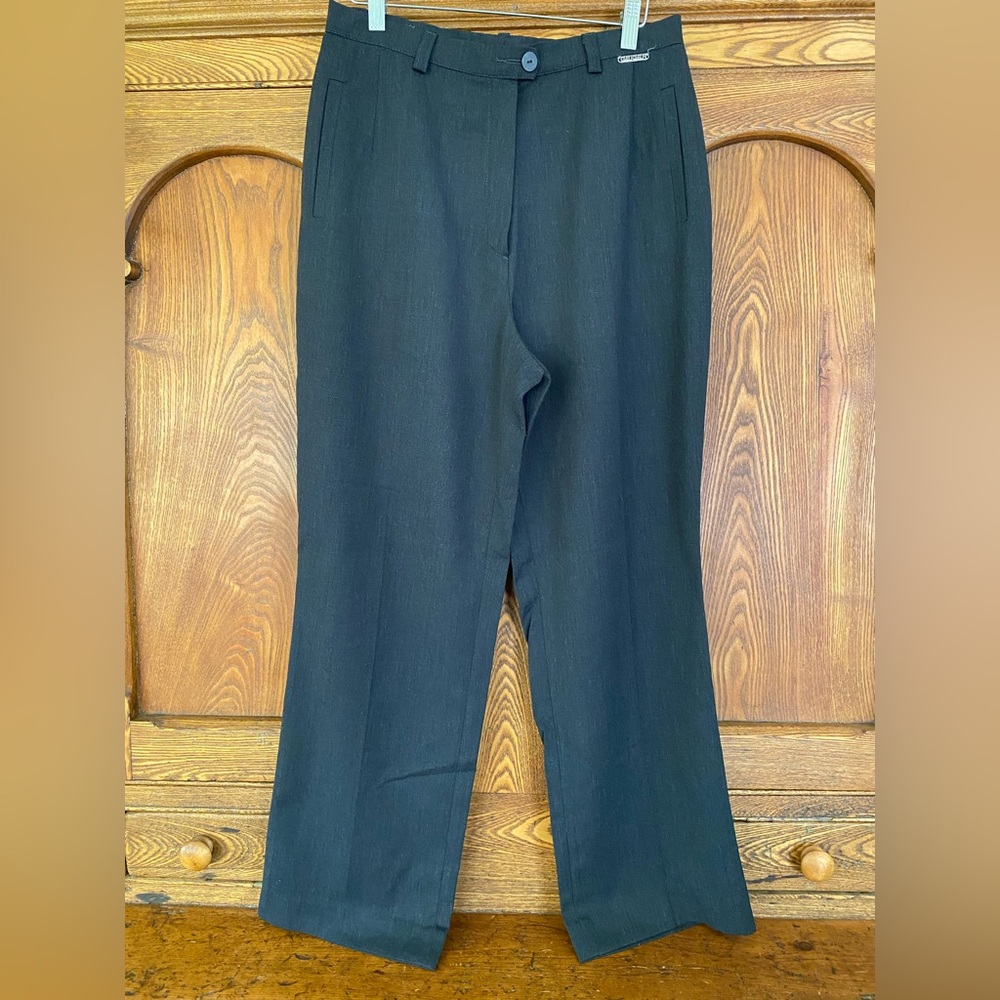 Geiger wool stretch pants 40 8 10 M charcoal gray light twill high waist pleated